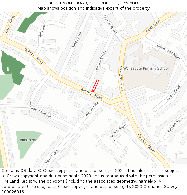 4, BELMONT ROAD, STOURBRIDGE, DY9 8BD: Location map and indicative extent of plot