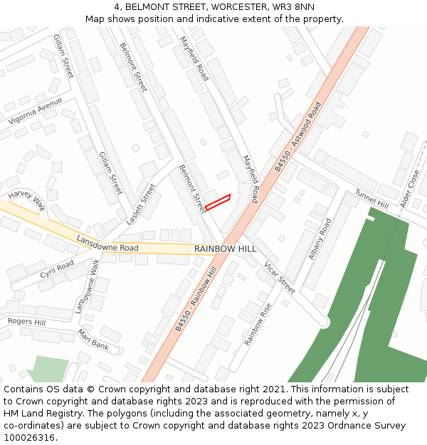 4, BELMONT STREET, WORCESTER, WR3 8NN: Location map and indicative extent of plot