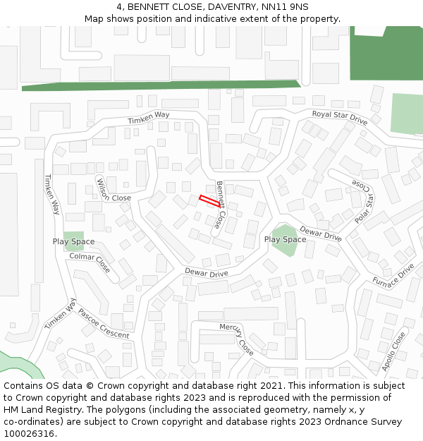 4, BENNETT CLOSE, DAVENTRY, NN11 9NS: Location map and indicative extent of plot