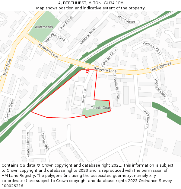 4, BEREHURST, ALTON, GU34 1PA: Location map and indicative extent of plot