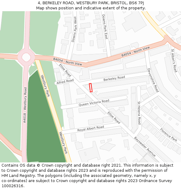 4, BERKELEY ROAD, WESTBURY PARK, BRISTOL, BS6 7PJ: Location map and indicative extent of plot