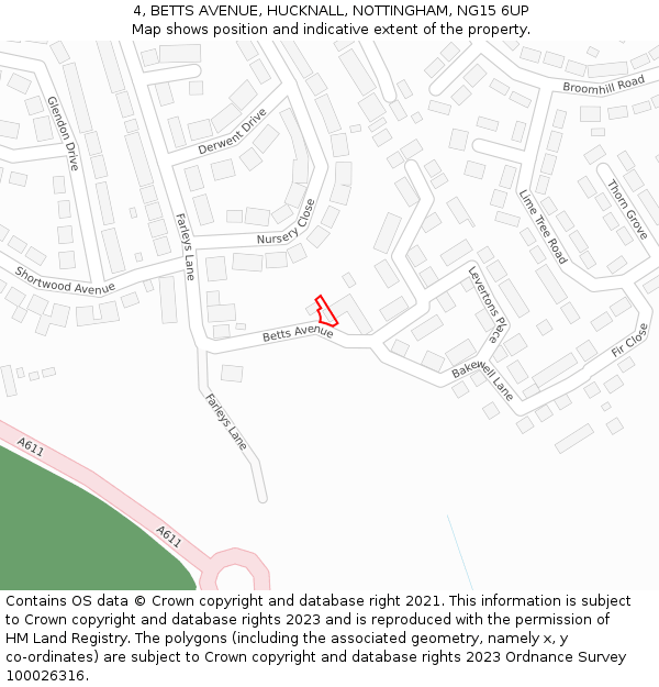 4, BETTS AVENUE, HUCKNALL, NOTTINGHAM, NG15 6UP: Location map and indicative extent of plot