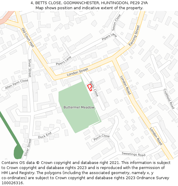 4, BETTS CLOSE, GODMANCHESTER, HUNTINGDON, PE29 2YA: Location map and indicative extent of plot