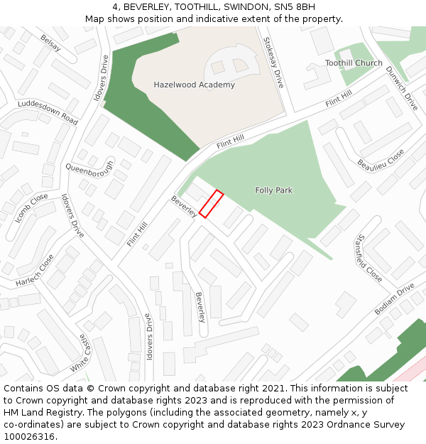 4, BEVERLEY, TOOTHILL, SWINDON, SN5 8BH: Location map and indicative extent of plot