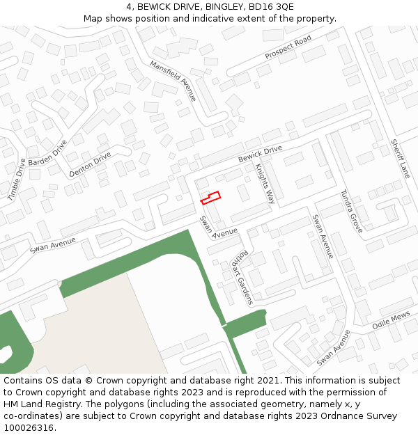 4, BEWICK DRIVE, BINGLEY, BD16 3QE: Location map and indicative extent of plot