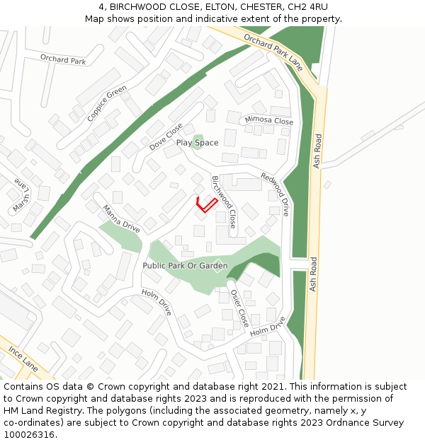 4, BIRCHWOOD CLOSE, ELTON, CHESTER, CH2 4RU: Location map and indicative extent of plot