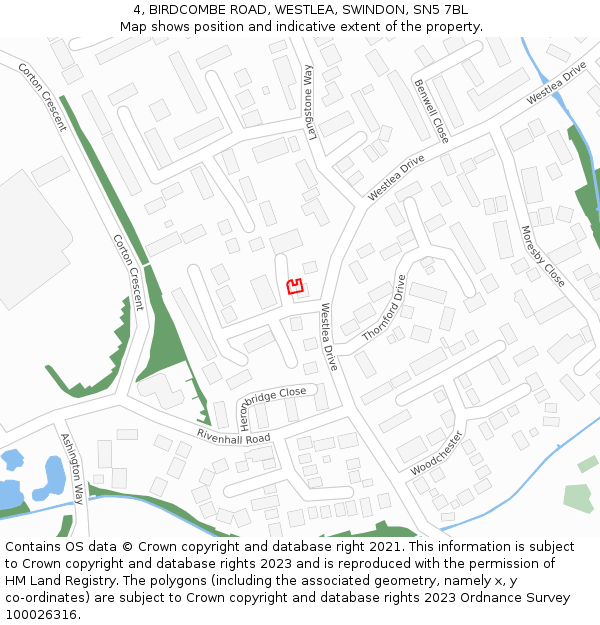 4, BIRDCOMBE ROAD, WESTLEA, SWINDON, SN5 7BL: Location map and indicative extent of plot