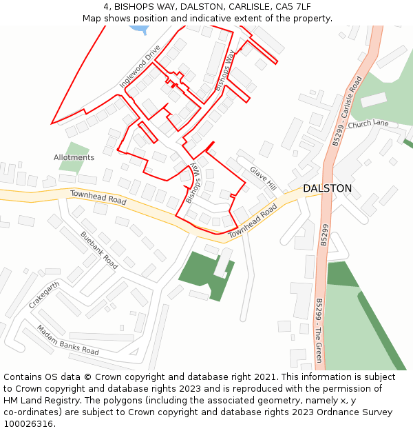 4, BISHOPS WAY, DALSTON, CARLISLE, CA5 7LF: Location map and indicative extent of plot