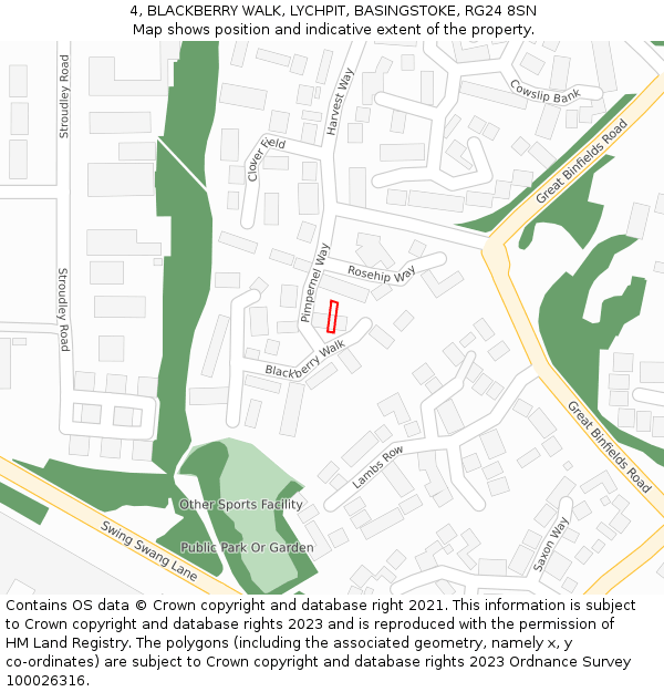 4, BLACKBERRY WALK, LYCHPIT, BASINGSTOKE, RG24 8SN: Location map and indicative extent of plot