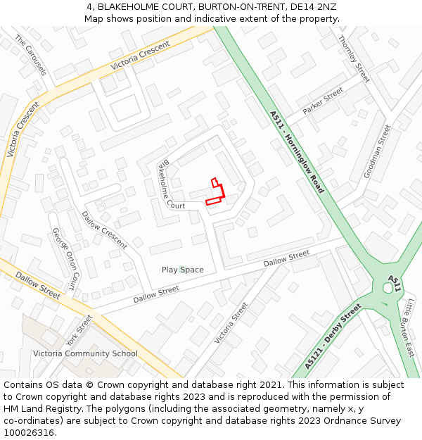 4, BLAKEHOLME COURT, BURTON-ON-TRENT, DE14 2NZ: Location map and indicative extent of plot