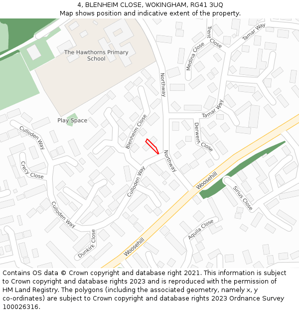4, BLENHEIM CLOSE, WOKINGHAM, RG41 3UQ: Location map and indicative extent of plot