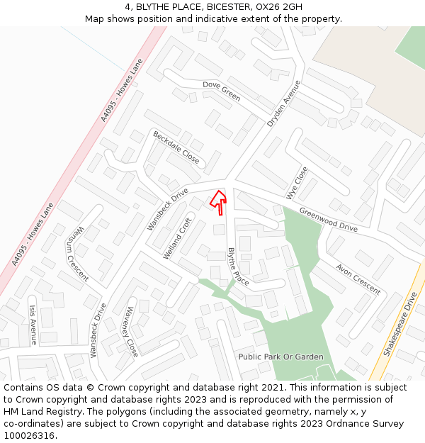 4, BLYTHE PLACE, BICESTER, OX26 2GH: Location map and indicative extent of plot