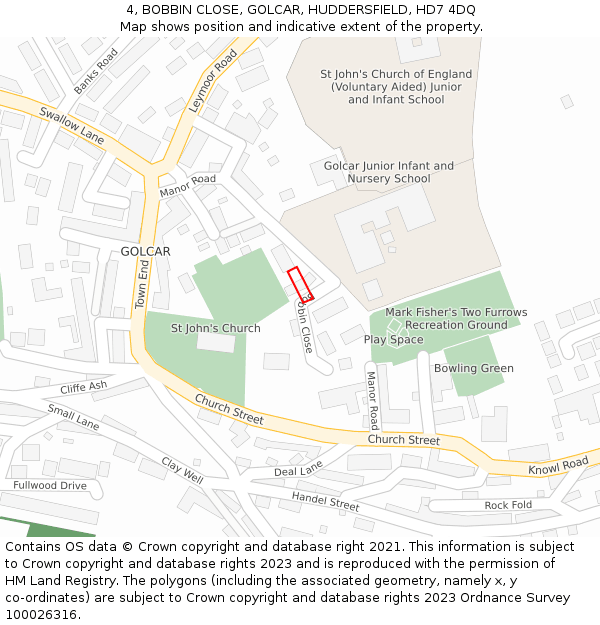 4, BOBBIN CLOSE, GOLCAR, HUDDERSFIELD, HD7 4DQ: Location map and indicative extent of plot