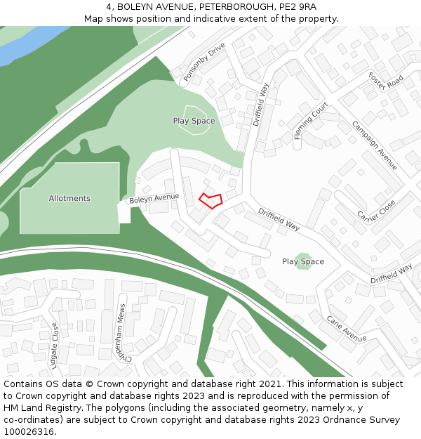 4, BOLEYN AVENUE, PETERBOROUGH, PE2 9RA: Location map and indicative extent of plot