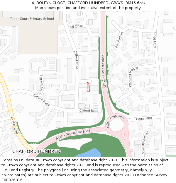4, BOLEYN CLOSE, CHAFFORD HUNDRED, GRAYS, RM16 6NU: Location map and indicative extent of plot