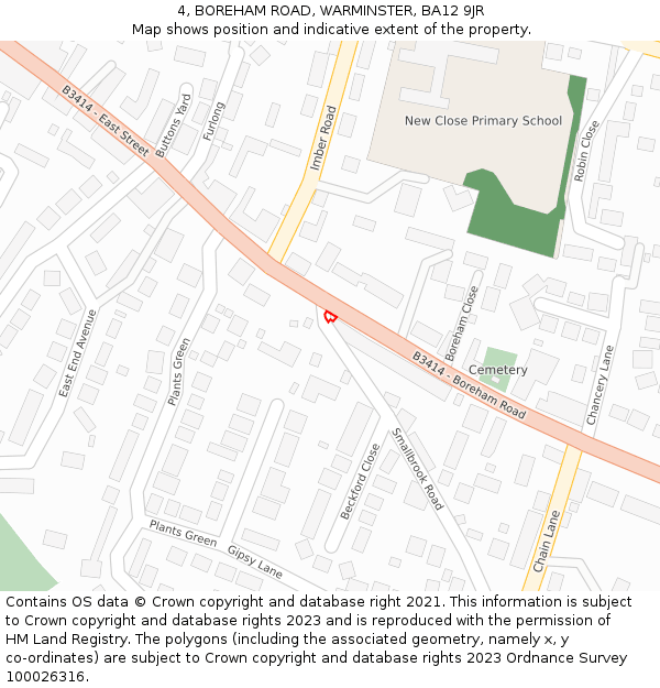 4, BOREHAM ROAD, WARMINSTER, BA12 9JR: Location map and indicative extent of plot