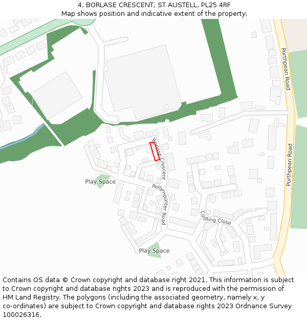 4, BORLASE CRESCENT, ST AUSTELL, PL25 4RF: Location map and indicative extent of plot