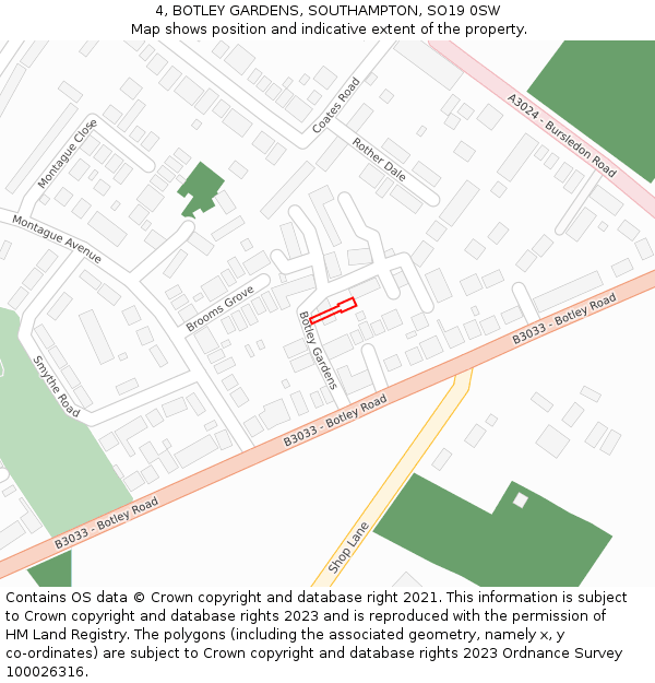 4, BOTLEY GARDENS, SOUTHAMPTON, SO19 0SW: Location map and indicative extent of plot
