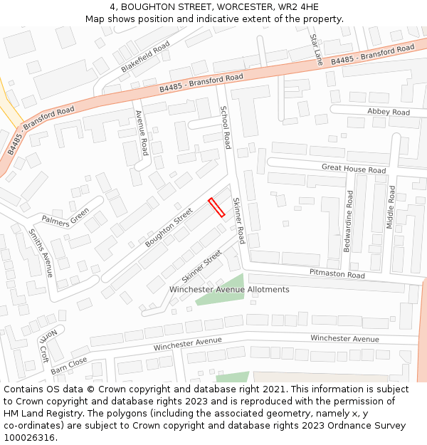 4, BOUGHTON STREET, WORCESTER, WR2 4HE: Location map and indicative extent of plot