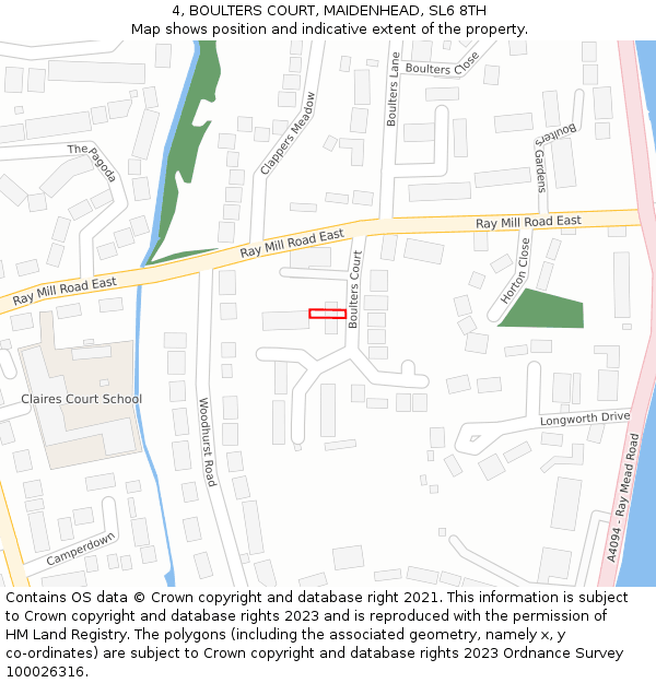 4, BOULTERS COURT, MAIDENHEAD, SL6 8TH: Location map and indicative extent of plot