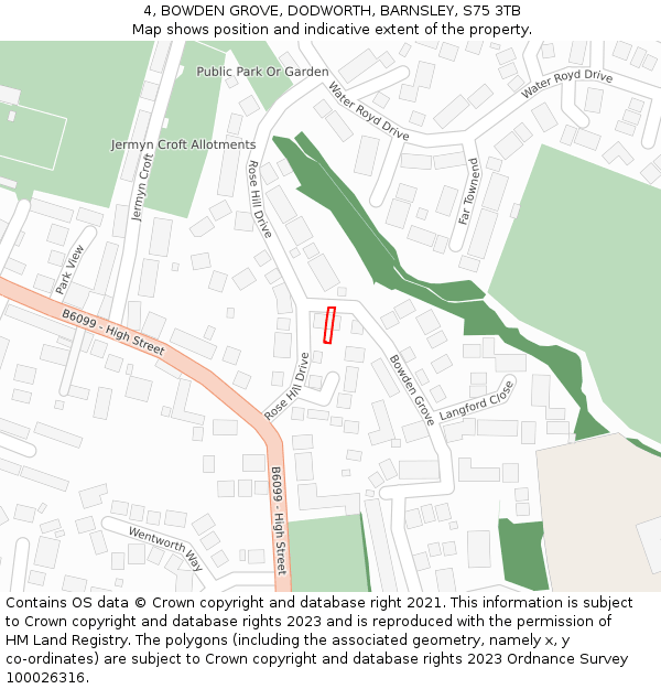 4, BOWDEN GROVE, DODWORTH, BARNSLEY, S75 3TB: Location map and indicative extent of plot