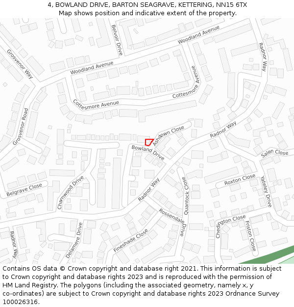 4, BOWLAND DRIVE, BARTON SEAGRAVE, KETTERING, NN15 6TX: Location map and indicative extent of plot