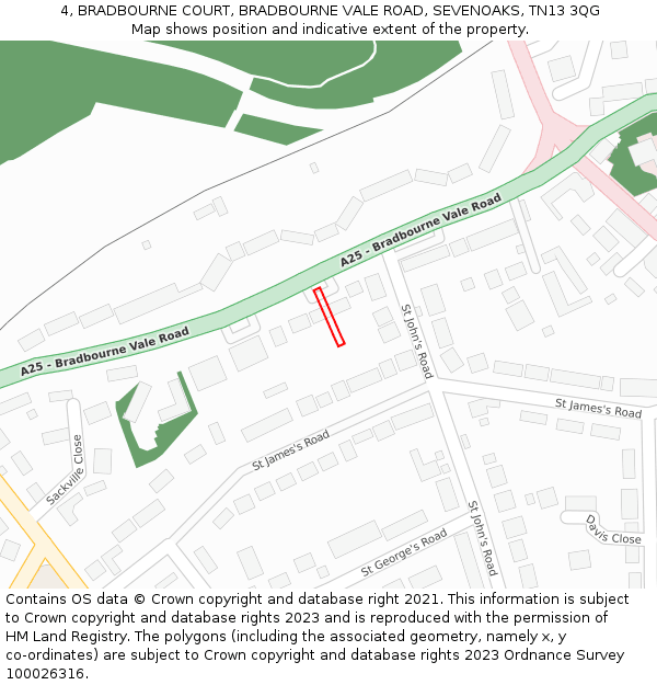 4, BRADBOURNE COURT, BRADBOURNE VALE ROAD, SEVENOAKS, TN13 3QG: Location map and indicative extent of plot