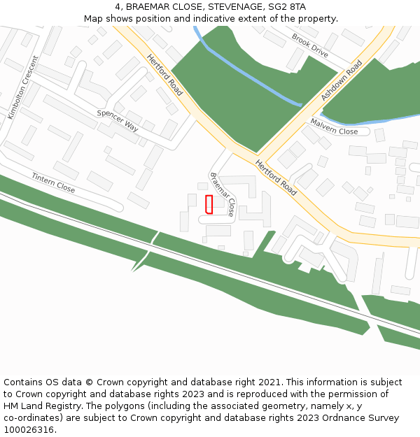 4, BRAEMAR CLOSE, STEVENAGE, SG2 8TA: Location map and indicative extent of plot