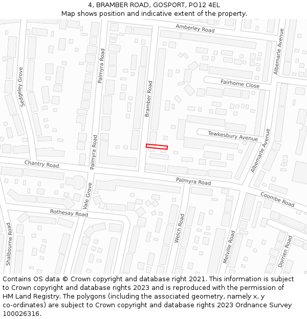 4, BRAMBER ROAD, GOSPORT, PO12 4EL: Location map and indicative extent of plot