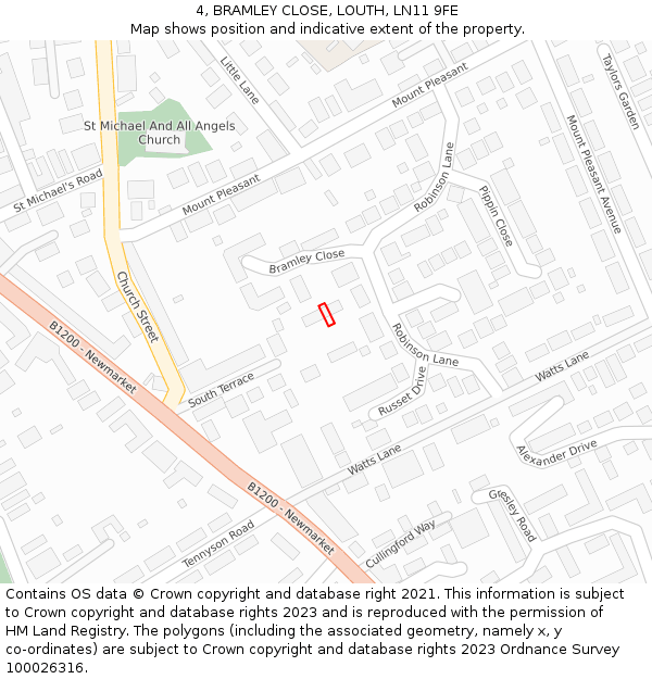 4, BRAMLEY CLOSE, LOUTH, LN11 9FE: Location map and indicative extent of plot