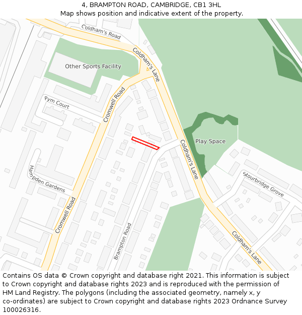 4, BRAMPTON ROAD, CAMBRIDGE, CB1 3HL: Location map and indicative extent of plot