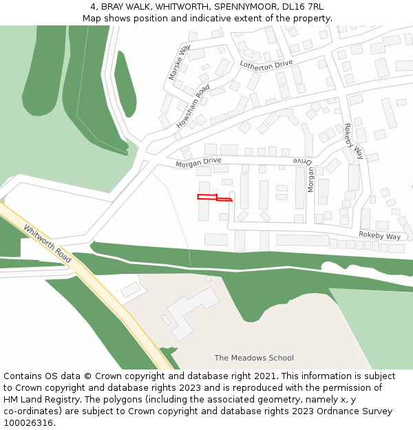 4, BRAY WALK, WHITWORTH, SPENNYMOOR, DL16 7RL: Location map and indicative extent of plot