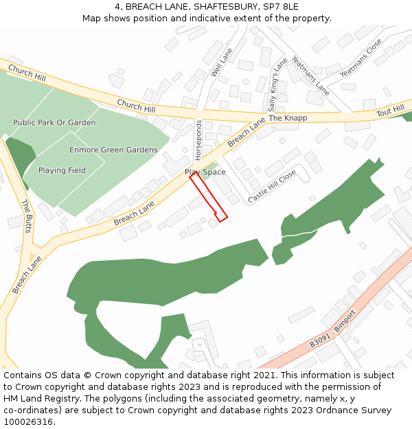 4, BREACH LANE, SHAFTESBURY, SP7 8LE: Location map and indicative extent of plot