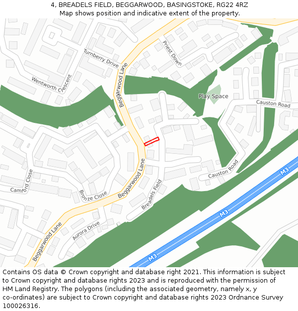 4, BREADELS FIELD, BEGGARWOOD, BASINGSTOKE, RG22 4RZ: Location map and indicative extent of plot