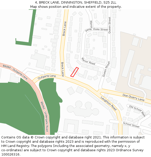 4, BRECK LANE, DINNINGTON, SHEFFIELD, S25 2LL: Location map and indicative extent of plot