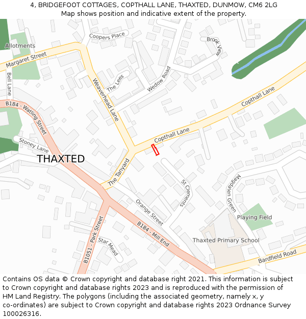 4, BRIDGEFOOT COTTAGES, COPTHALL LANE, THAXTED, DUNMOW, CM6 2LG: Location map and indicative extent of plot