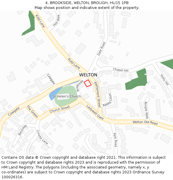 4, BROOKSIDE, WELTON, BROUGH, HU15 1PB: Location map and indicative extent of plot