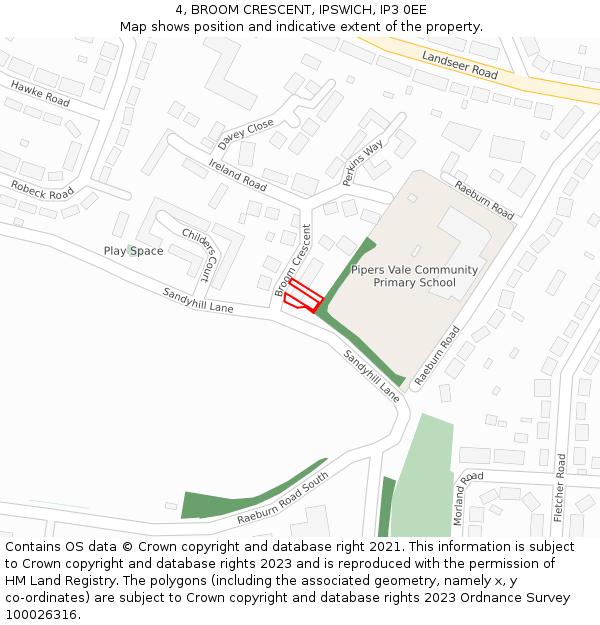 4, BROOM CRESCENT, IPSWICH, IP3 0EE: Location map and indicative extent of plot