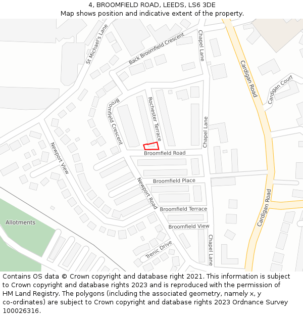 4, BROOMFIELD ROAD, LEEDS, LS6 3DE: Location map and indicative extent of plot