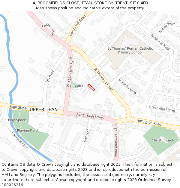 4, BROOMFIELDS CLOSE, TEAN, STOKE-ON-TRENT, ST10 4FB: Location map and indicative extent of plot
