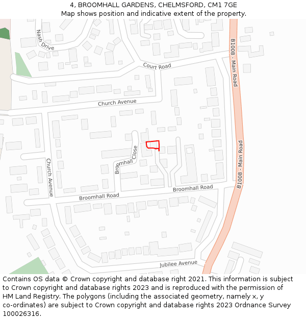 4, BROOMHALL GARDENS, CHELMSFORD, CM1 7GE: Location map and indicative extent of plot