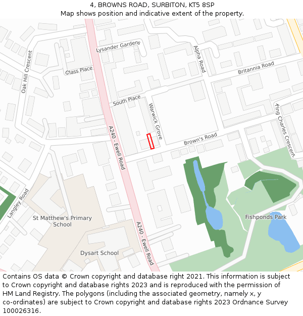 4, BROWNS ROAD, SURBITON, KT5 8SP: Location map and indicative extent of plot