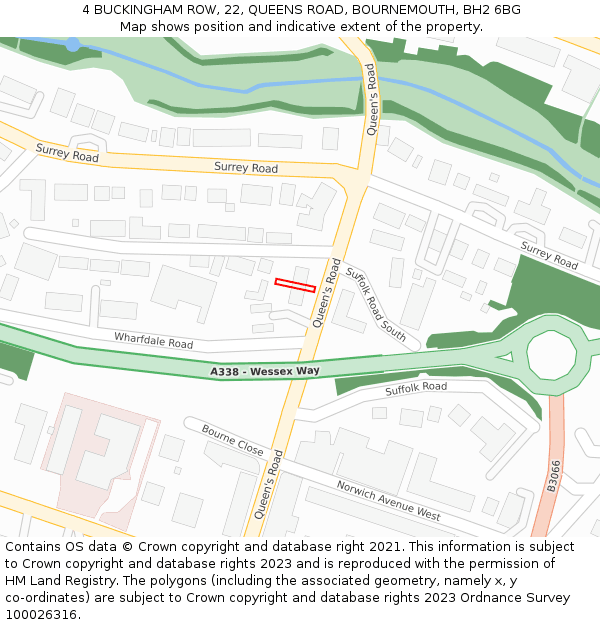 4 BUCKINGHAM ROW, 22, QUEENS ROAD, BOURNEMOUTH, BH2 6BG: Location map and indicative extent of plot