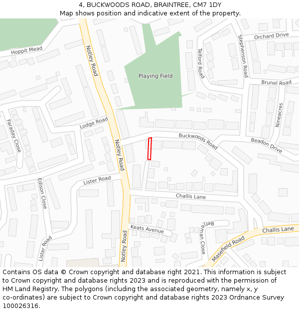 4, BUCKWOODS ROAD, BRAINTREE, CM7 1DY: Location map and indicative extent of plot