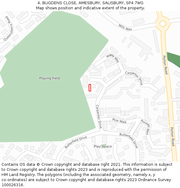 4, BUGDENS CLOSE, AMESBURY, SALISBURY, SP4 7WG: Location map and indicative extent of plot