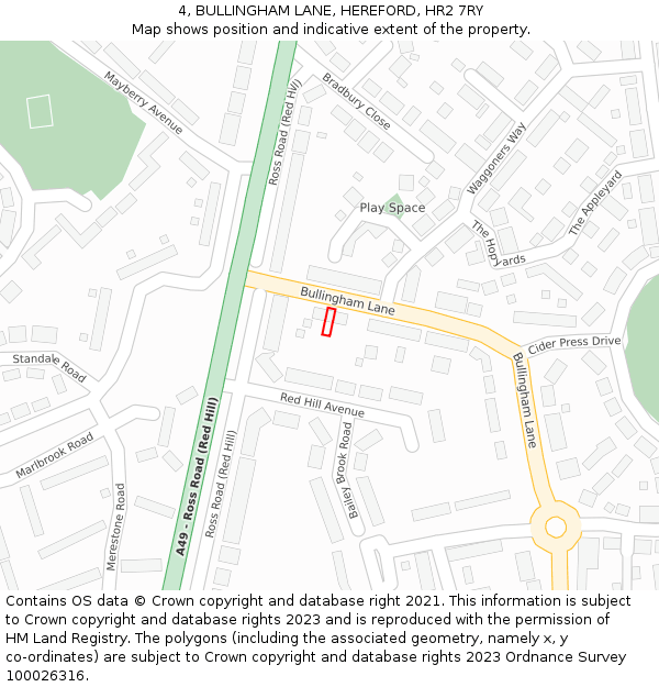 4, BULLINGHAM LANE, HEREFORD, HR2 7RY: Location map and indicative extent of plot