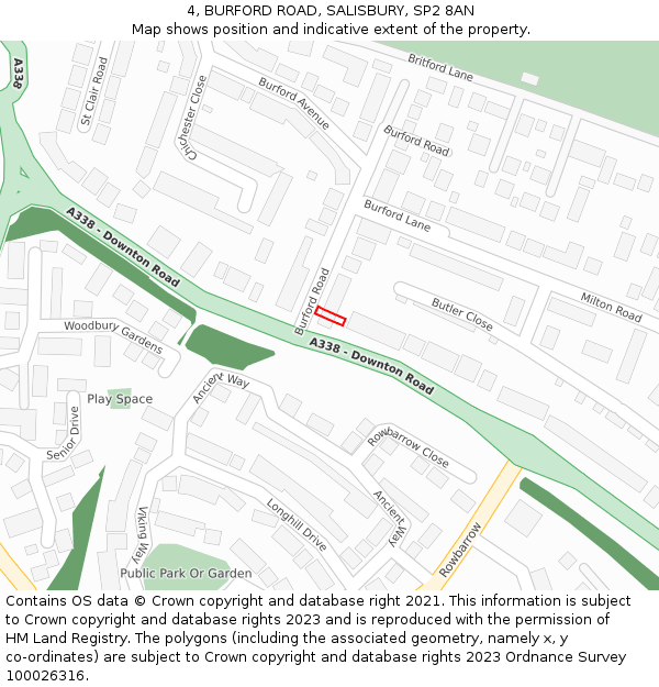 4, BURFORD ROAD, SALISBURY, SP2 8AN: Location map and indicative extent of plot
