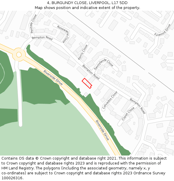 4, BURGUNDY CLOSE, LIVERPOOL, L17 5DD: Location map and indicative extent of plot