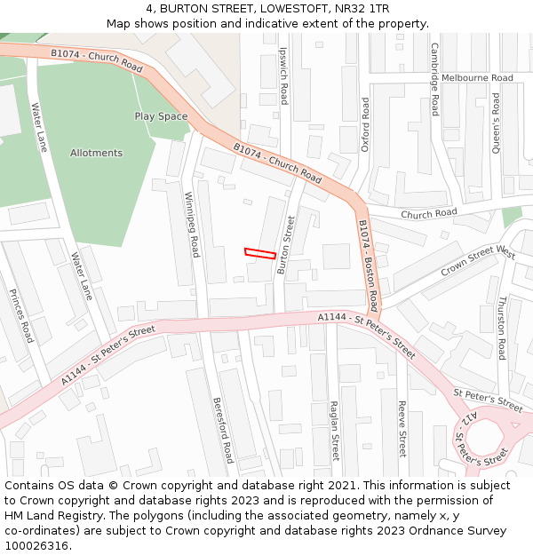 4, BURTON STREET, LOWESTOFT, NR32 1TR: Location map and indicative extent of plot