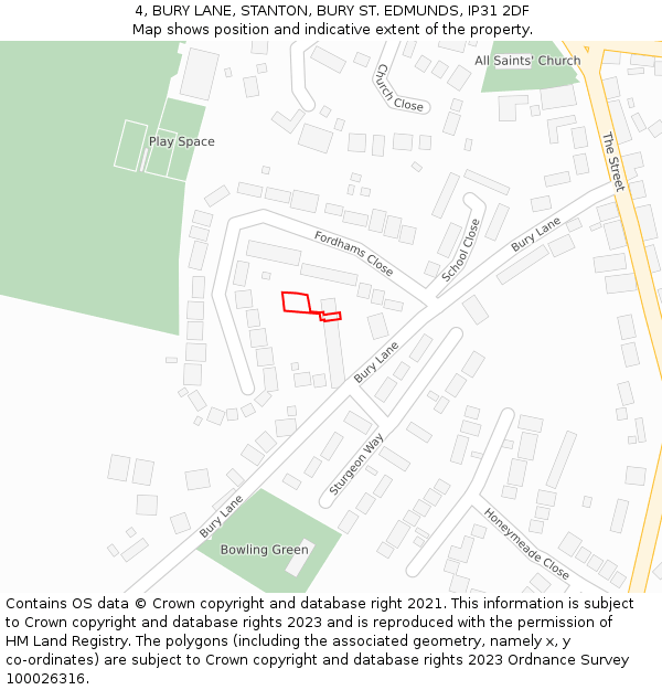 4, BURY LANE, STANTON, BURY ST. EDMUNDS, IP31 2DF: Location map and indicative extent of plot
